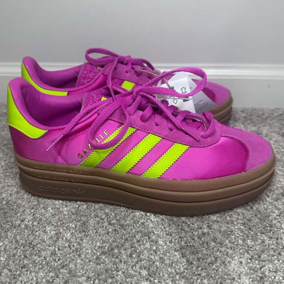 adidas WM Gazelle Bold Platform Sneakers Fuchsia/Solar Slime, Sz 7 (runs big) - Picture 4 of 8